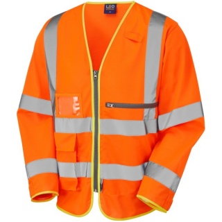Leo Workwear S24-O Heddon ISO 20471 Class 3 Superior Sleeved Vest with Tablet Pocket Orange